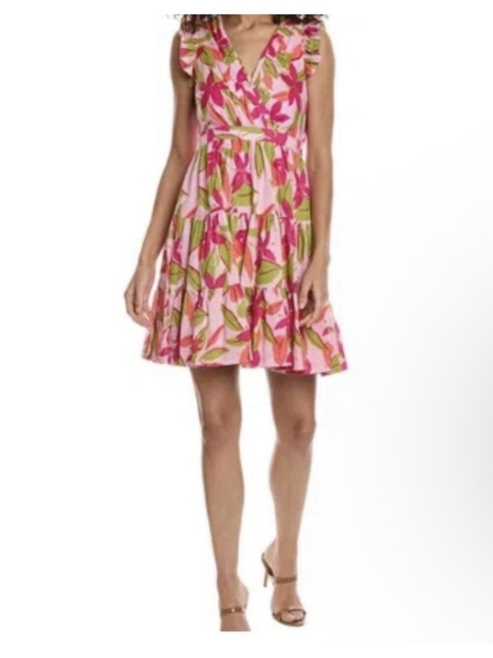 Taylor Pink Floral Print Tiered Women’s Mini Dress Size Medium